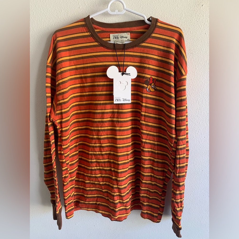 Zara Disney Harry Lambert Orange Long Sleeve Women Tee Tshirt Size L Minnie NWT